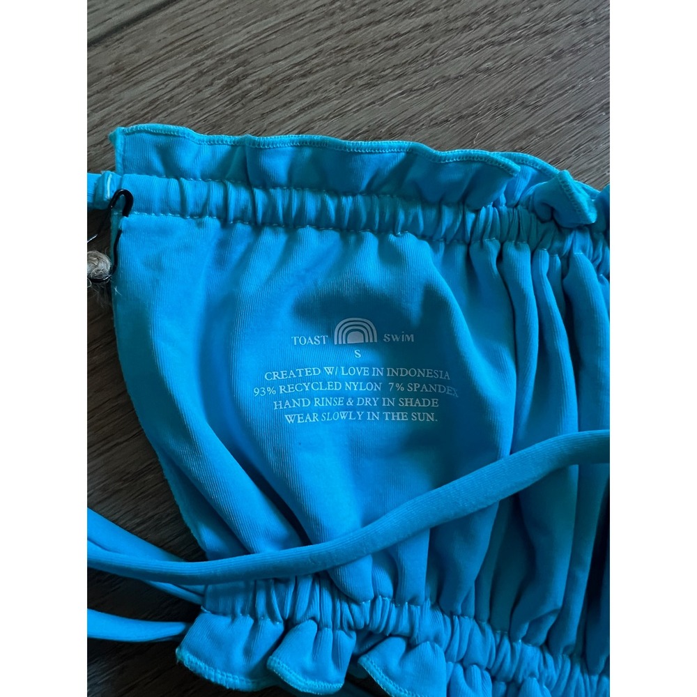 NWT TOAST SWIM Signature Ruffle Bandeau Top Turquoise‎ Sea Rib Bikini Swim S - Picture 8 of 9